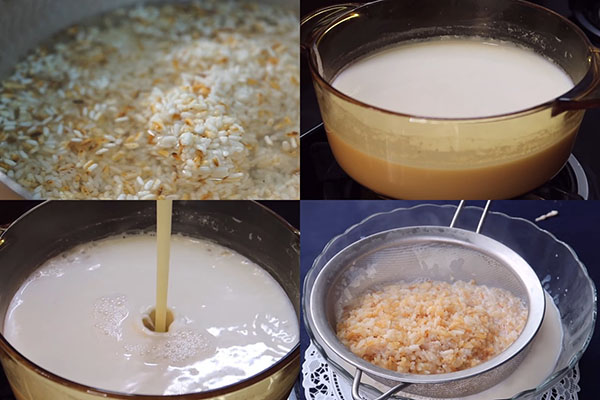 Công đoạn nấu sữa gạo rang